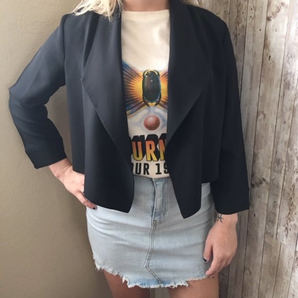 Tahari Open Drape Front Black Jacket - Picture 1 of 7
